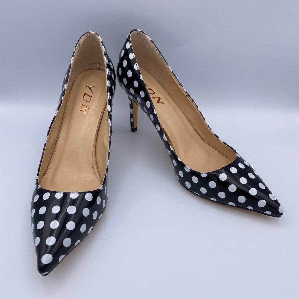 YDN Chic Pointed Toe Mid Heel Pumps Polka Dots - Picture 2 of 7